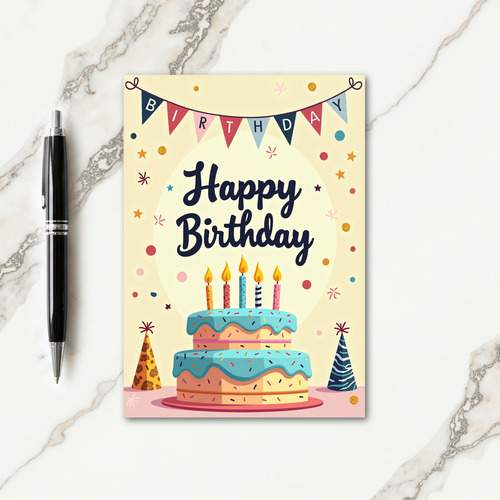 Aqua Cake Candle Birthday Card