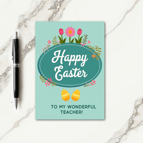 Aqua Floral Easter Wishes Card