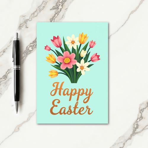 Aqua Floral Happy Easter Card