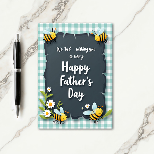Aqua Gingham Fathers Day Card