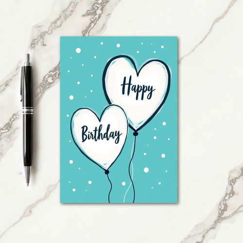 Aqua Hearts Birthday Card