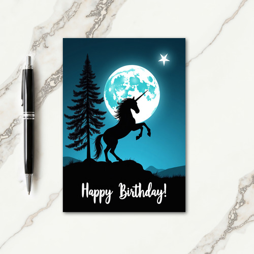 Aqua Lunar Birthday Scene Card