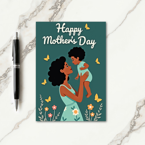 Aqua Mother Child Love Art Card