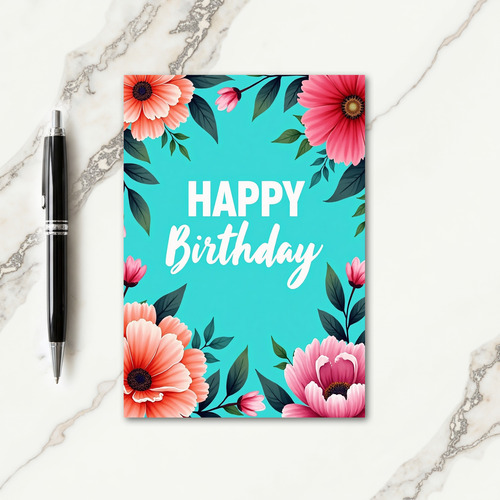 Aquamarine Bloom Birthday Card