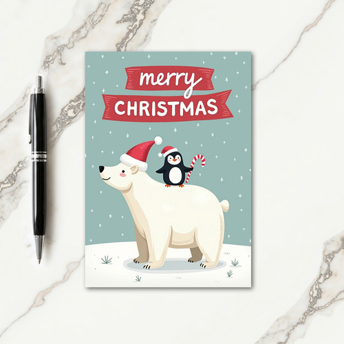 Arctic Bear And Bird Christmas Card