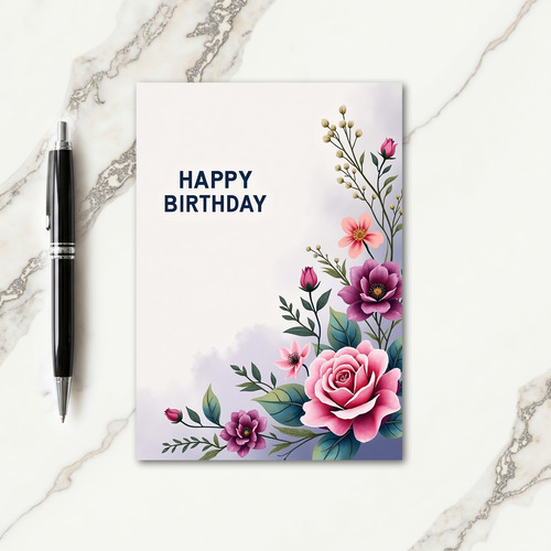 Artful Pink Blooms Birthday Card