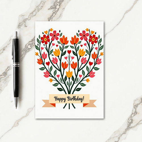Artistic Birthday Folk Art Heart Card