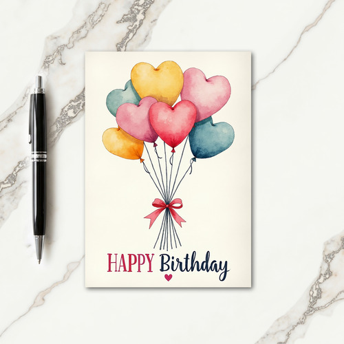 Artistic Birthday Heart Balloons Card