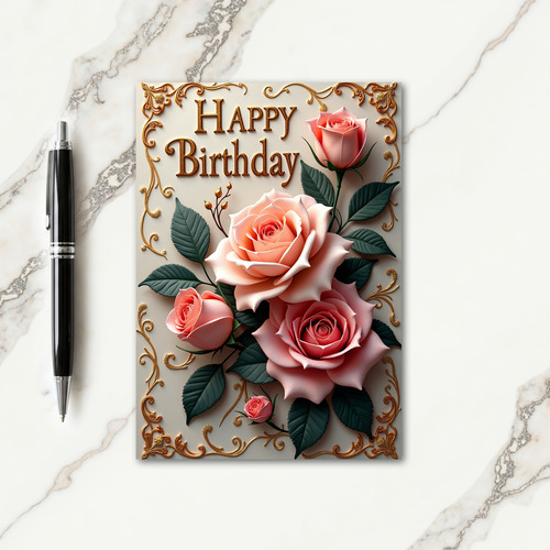 Artistic Rose Birthday Card