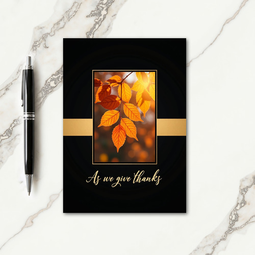 As We Give Thanks Golden Leaves Card