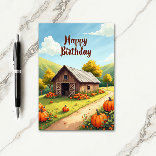 Autumn Barn Birthday Card