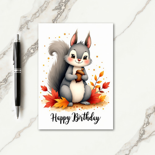 Autumn Birthday Squirrel Acorn Card