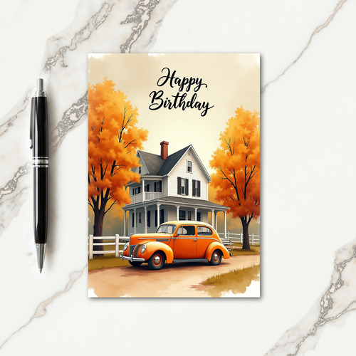 Autumn Car Birthday Card