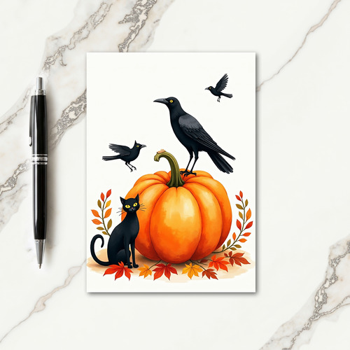 Autumn Gourd And Dark Bird Card