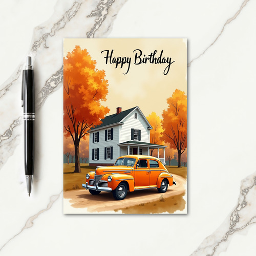 Autumnal Car Birthday Card