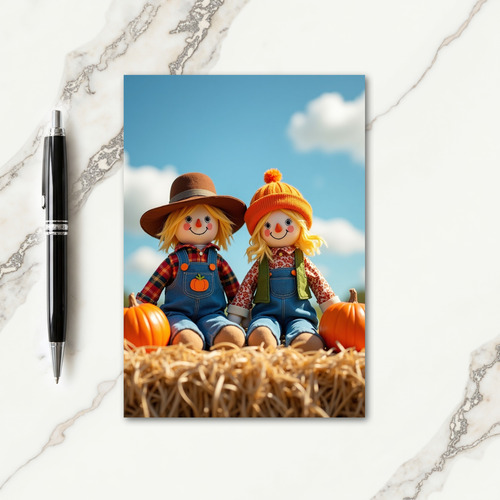 Autumnal Friends On Hay Bale Card
