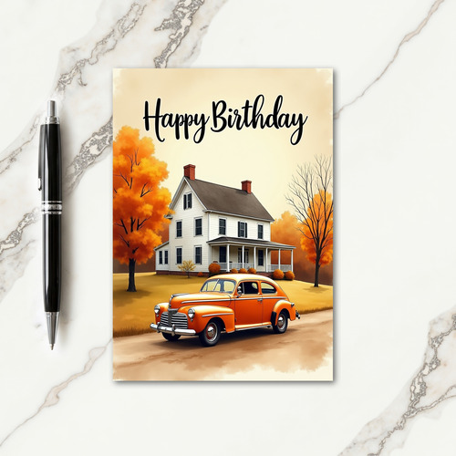 Autumnal House Birthday Card
