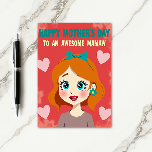 Awesome Mamaw Teal Bow Card