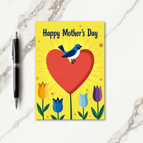 Azure Bird Hearts Mothers Day Card