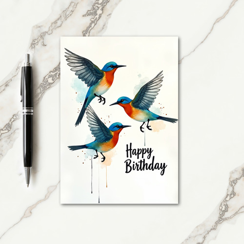 Azure Birds Birthday Card