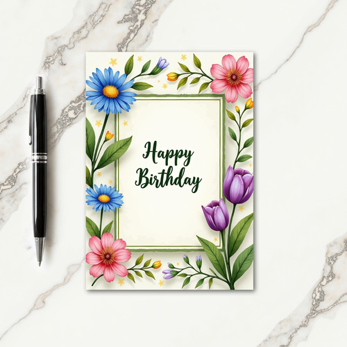 Azure Blossom Birthday Card