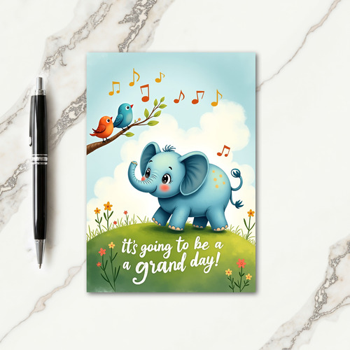 Azure Elephant Birthday Card