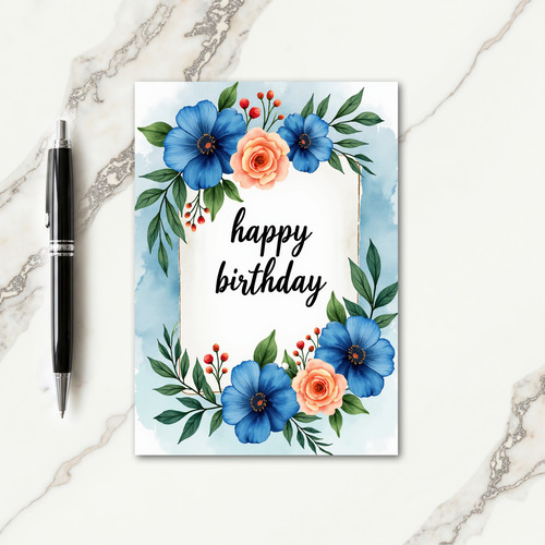 Azure Peach Birthday Bloom Card