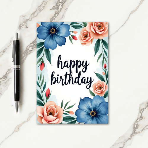 Azure Peach Birthday Card