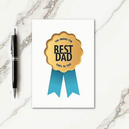 Azure Ribbon Best Dad Award Card