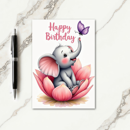 Baby Elephant Blossom Birthday Card