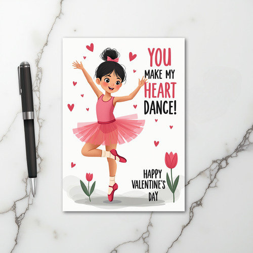 Ballerina Heart Dance Valentines Card