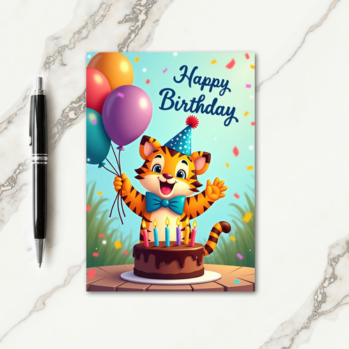 Balloon Cat Birthday Card