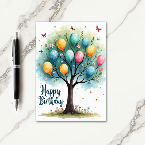 Balloon Tree Birthday Wish Card