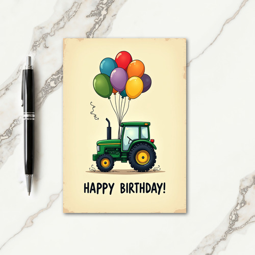 Balloons Tractor Birthday Card