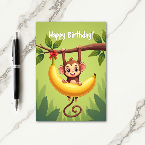 Banana Monkey Birthday Card