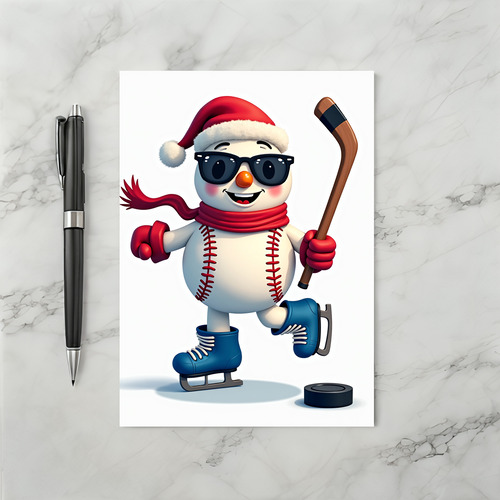 Baseball Snowman Greeting Card