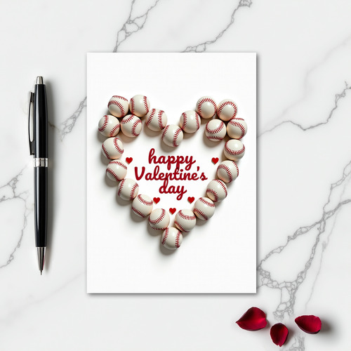 Baseballs Heart Valentine Card