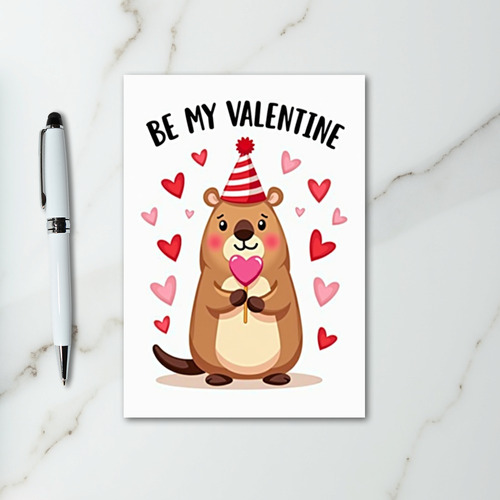 Be My Valentine Beaver Striped Card
