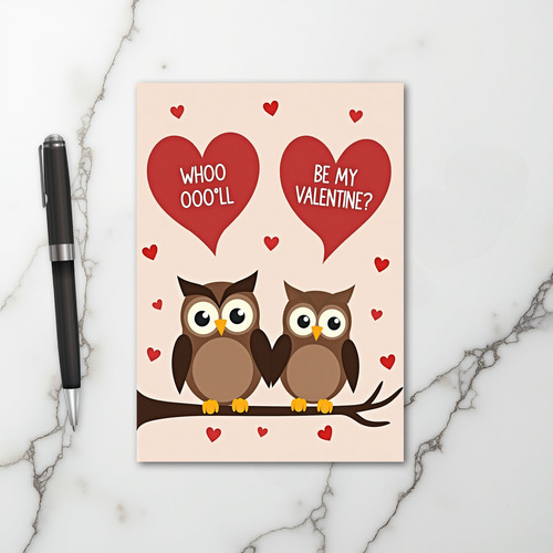 Be My Valentine Owls Love Card
