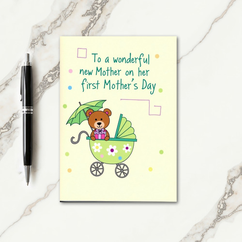 Bear Baby Carriage Mothers Day Card