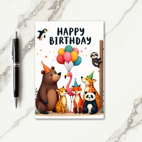 Bear Bird Balloon Birthday Card