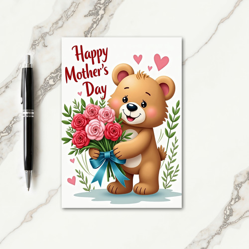 Bear Hug Mothers Day Roses Card