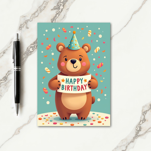 Bear With Party Hat Card