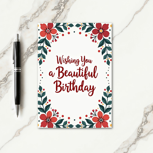 Beautiful Birthday Floral Script Card