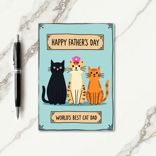 Best Cat Dad Art Fathers Day Card