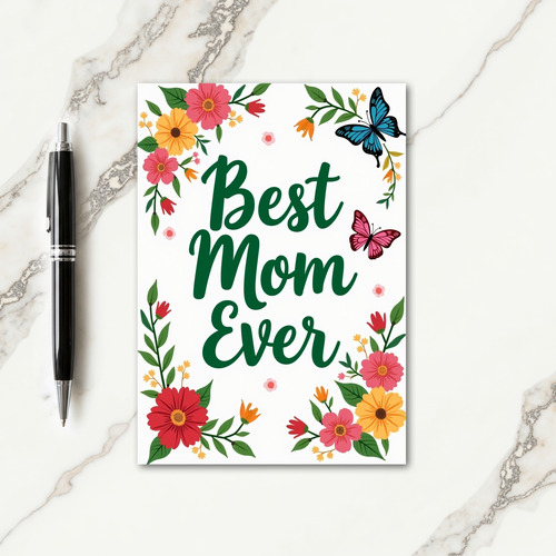 Best Mom Ever Floral Faux Gold Card