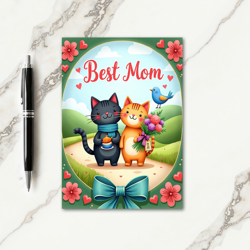 Best Mom Floral Feline Art Card