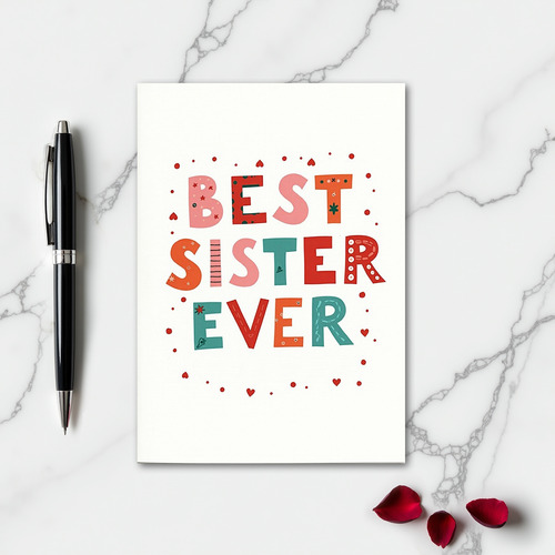 Best Sister Ever Hearts Dots Card