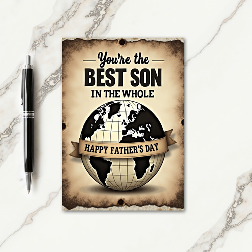 Best Son Fathers Day Globe Card