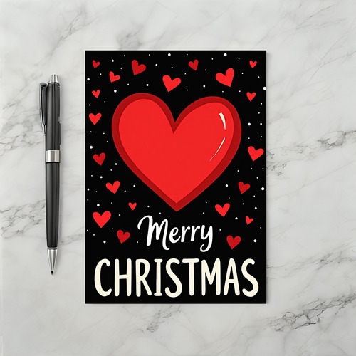 Big Red Heart Black Merry Christmas Card